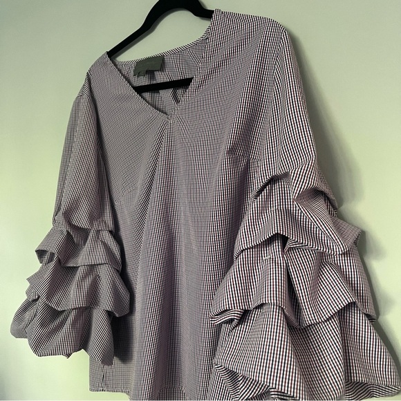 Anthropologie Sunday in Brooklyn Red White Navy Blue Plaid Blouse Top Size L - Picture 7 of 11